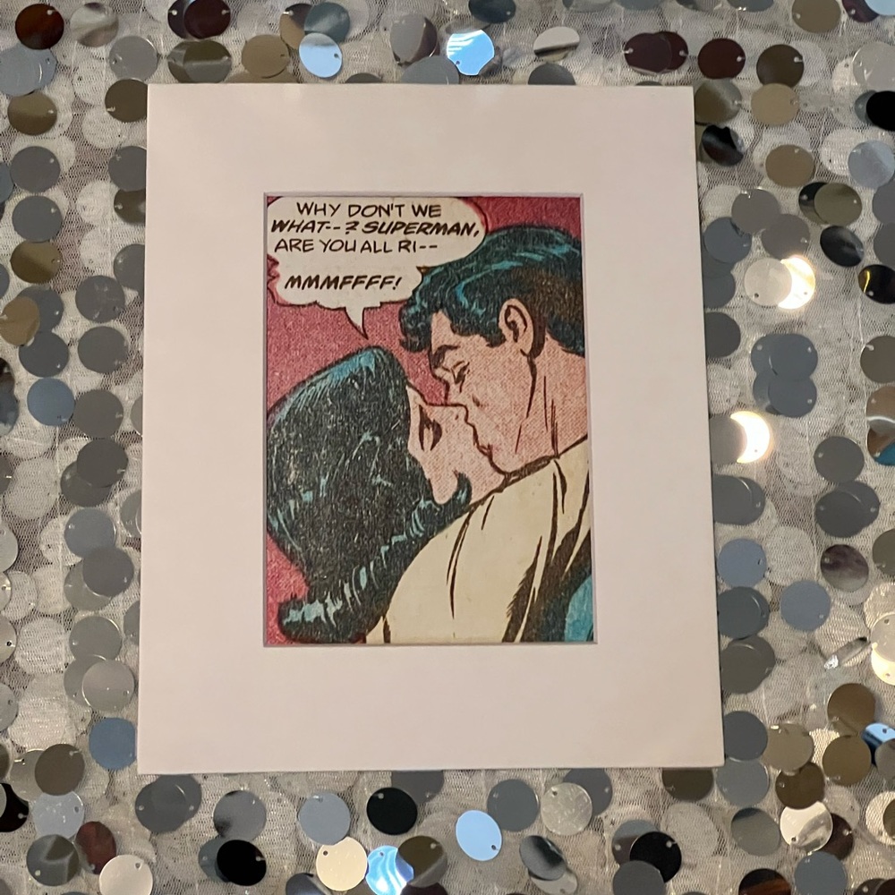 Superman Lois Lane kiss comic Art matted love romance